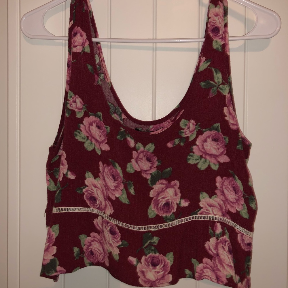Burgundy Floral Cropped Tank